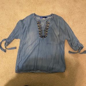 Francesca’s Denim Embroidered Top